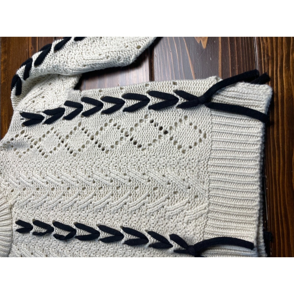 Retrod Sweater Women's Size Small Petite Cream Black Cable Knitted Ribbed Edges - Picture 5 of 8